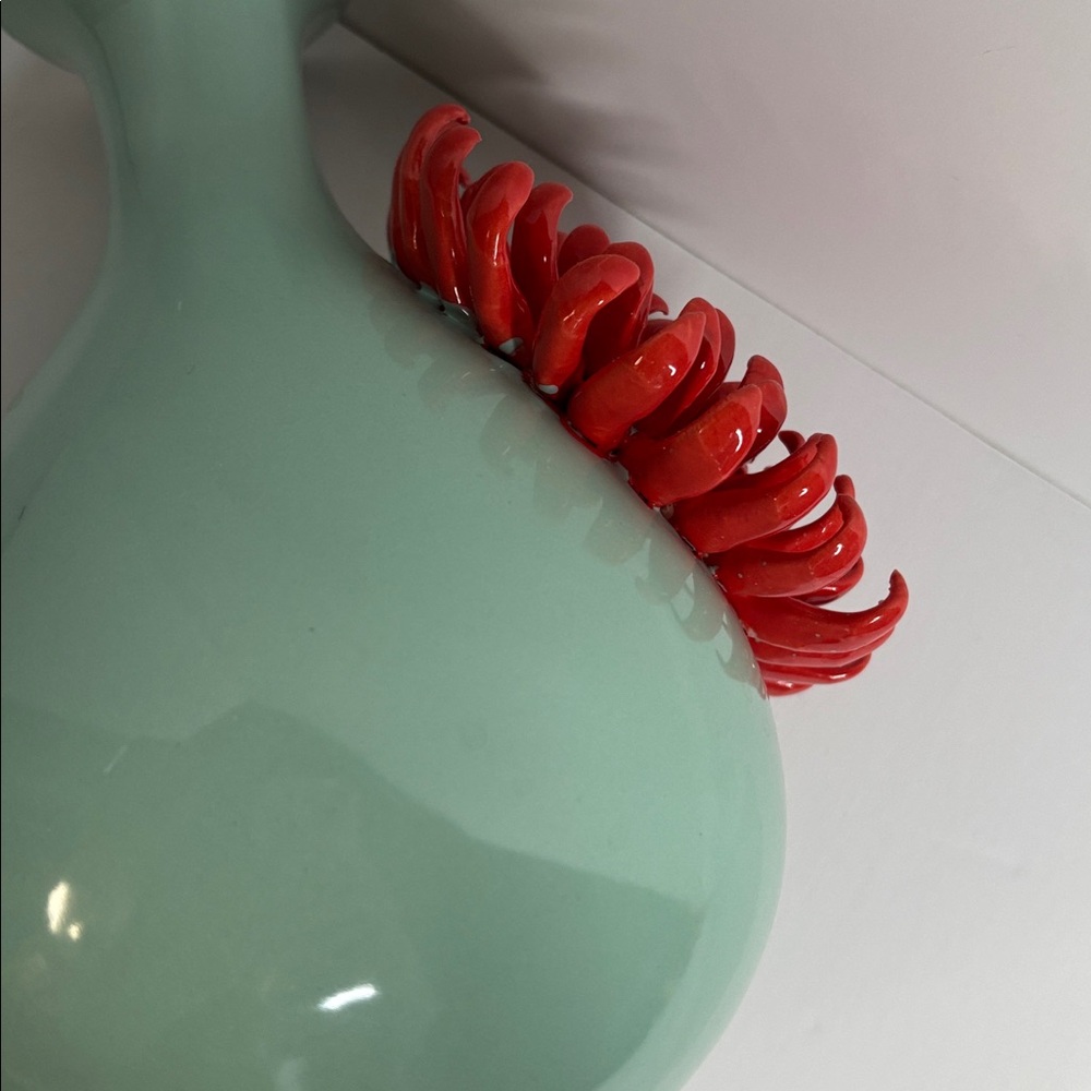 Anthropologie 3D Applied Chrysanthemum Vase Light Blue & Coral (approx 9.25โ) - Picture 9 of 16
